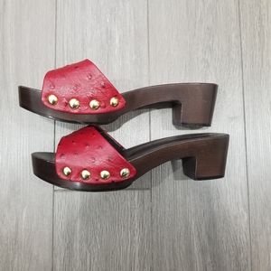 Giuseppe Zanotti Red Ostrich Embossed Wooden Mules 36